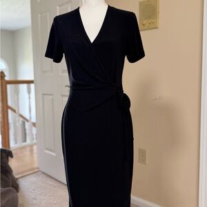 Anne Klein Black Sheath Midi Dress with V-Neck